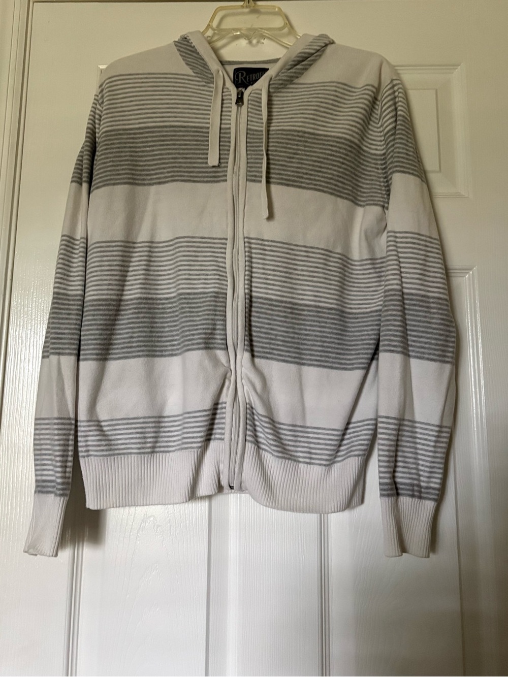Retrofit Men's Zip-Up Hooded Sweater in White and Gray Stripes